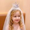 Cute Princess Crown Veil Sweet Hair Accessories Fashion Sparkly Tulle Headbands  Girl