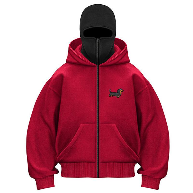 Embroidery Graphic Men Vintage Zip Up Hoodies Fashion Punk Goth Coat Harajuku Hip Hop Sweatshirts Ninja Zipper Red Hoodie