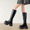 Mode Punk Stil Plateau Dicke Sohle Damen Kniehohe Stiefel Mode Reißverschlüsse Höhenzunahme Damen Ritter Stiefeletten