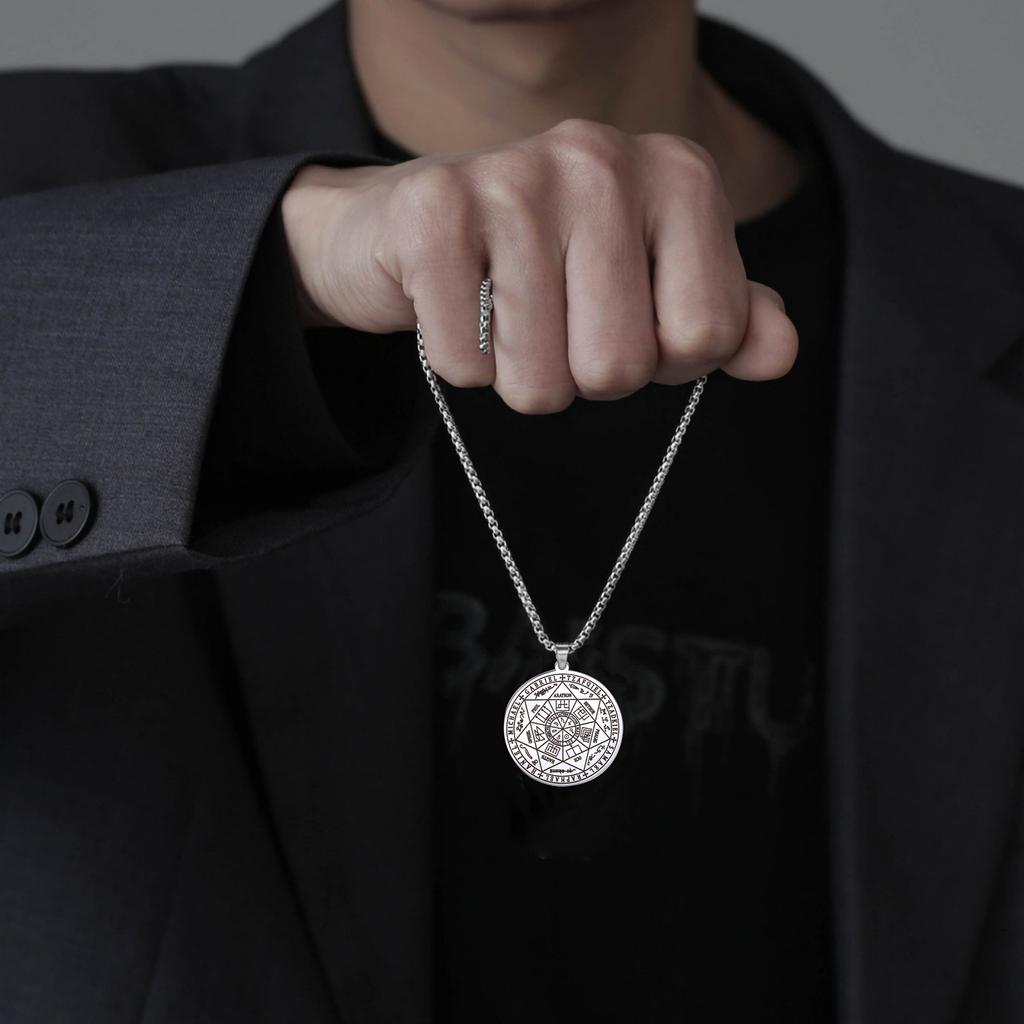LIKGREAT Seal Of The Seven Archangels Necklaces Stainless Steel 7 Archangels Pendant Protection Amulet Vintage Kabbalah Jewelry