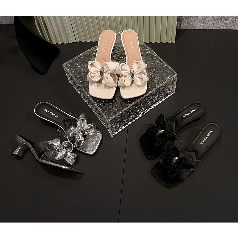 Elegant Flower Women Slippers High Heels Square Toe Official Shoes Fashion Pumps 2026 New Trend Spring Designer Women Sandals