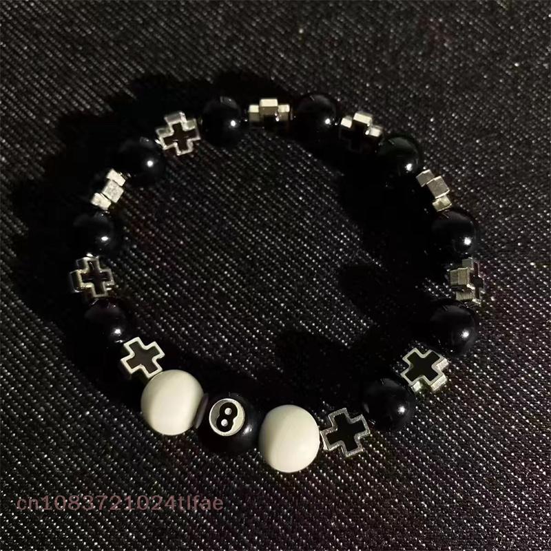 Billiard String Black 8 Couple Metal Cross Enamel Bracelet Original Gift Boyfriend Black 8 Bracelet