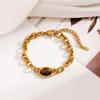 Ying Tai Stainless & Titanium Steel Bracelet with Tiger Eye and Natural Stone, High-Polished, 18k Gold-Plated, Retro European-American Style