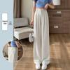 Women's 145cm Pink Ice Silk Wide-Leg High-Waist Pants - Petite, Summer, Thin, Straight Leg.