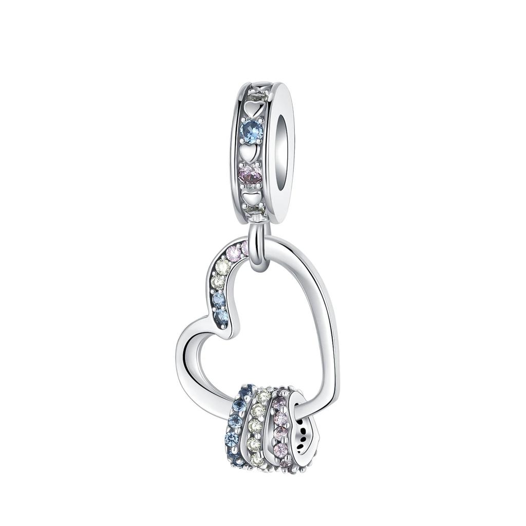 Sparkling Birthstone Charms Copper Heart Key Birthday Pendant Fit Original Necklace Bracelet Women Jewelry Diy Gift