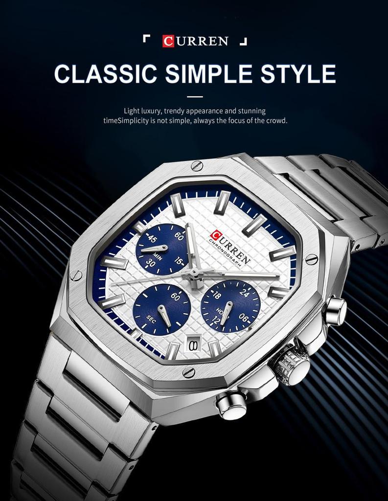 CURREN 8459 Men's Six-Hand Steel Band Business Watch with Calendar