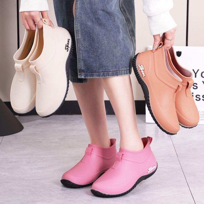 External wear wind short tube wear-resistant high-top thick-soled light-mouth spring and autumn low-top fashion rain shoes thick solid color