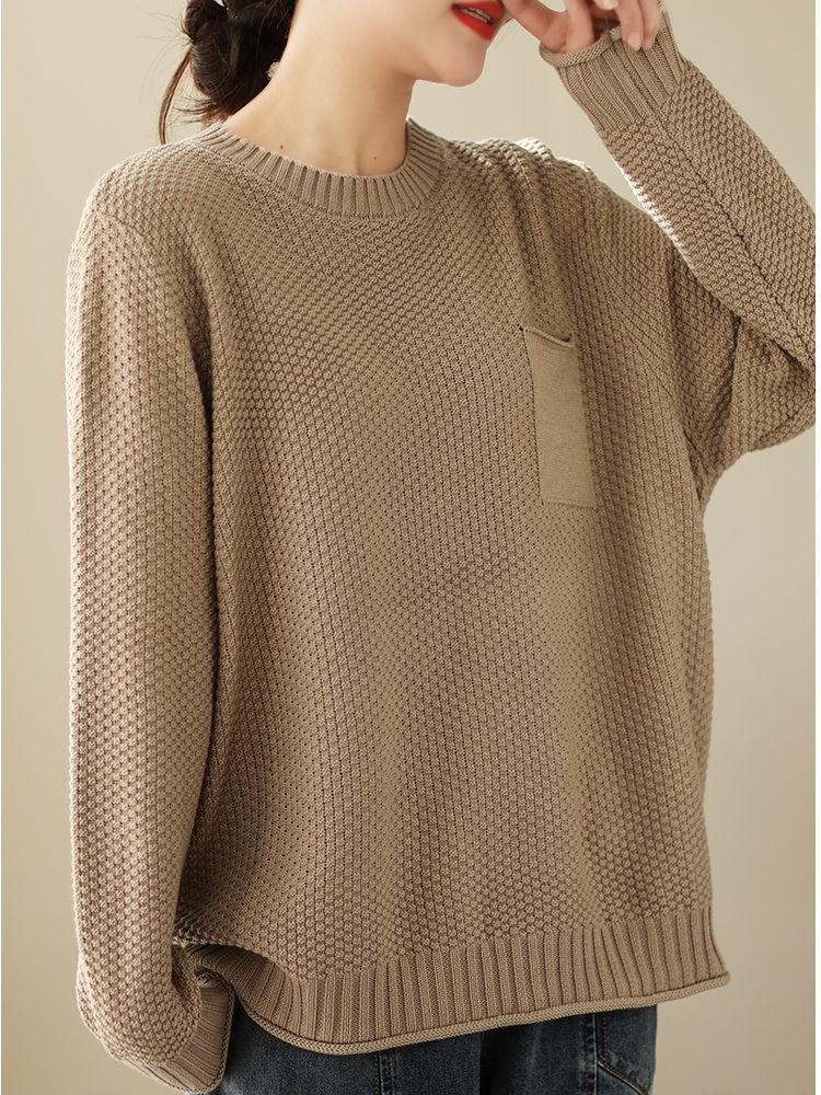 Plus Size Casual Loose Long Sleeve Half High Collar Pure Color Knitted Sweater Women's Winter Thickened Warm Pullover