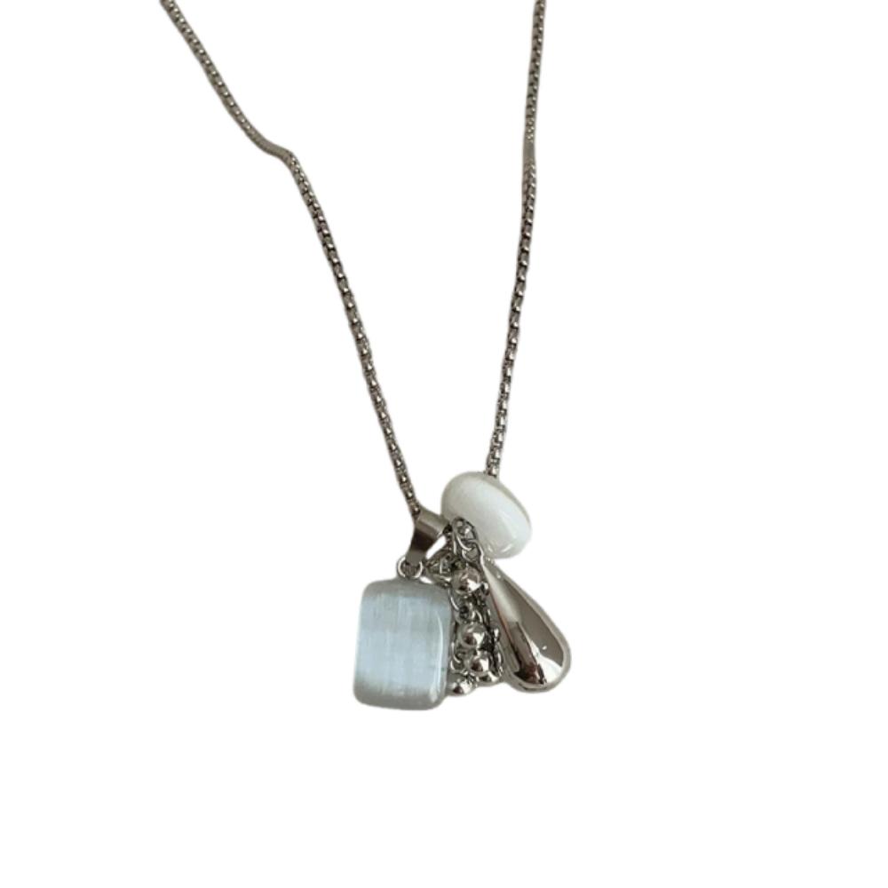 

Silver Plated Water Drop Pendant Necklace Sweater Chain Grape Skewers Necklace Gift белый