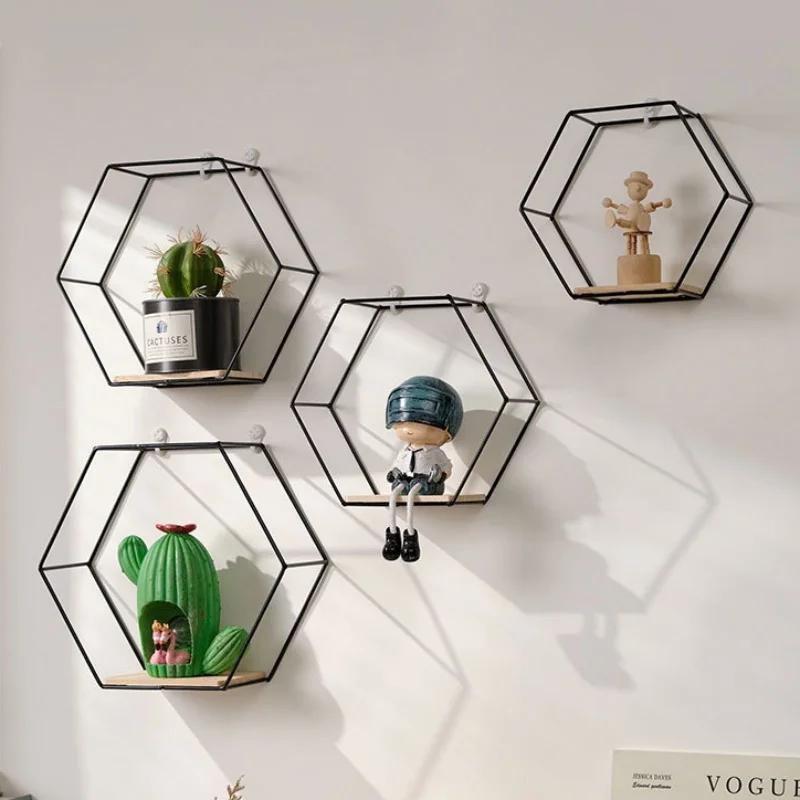 Raft de perete plutitor metalic, montat pe perete, raft hexagonal, suport de afișare pentru obiecte diverse, suport pentru depozitare, decorare acasă, cameră de zi