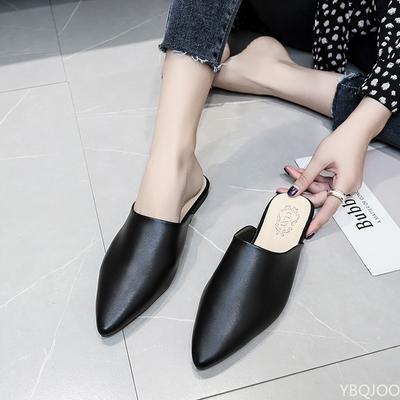 Mode Flache Schuhe Pantoletten für Damen PU-Leder Spitzschuh Slipper Sandalias Damen Hausschuhe Sommersandalen Damenschuhe(weiches Leder )