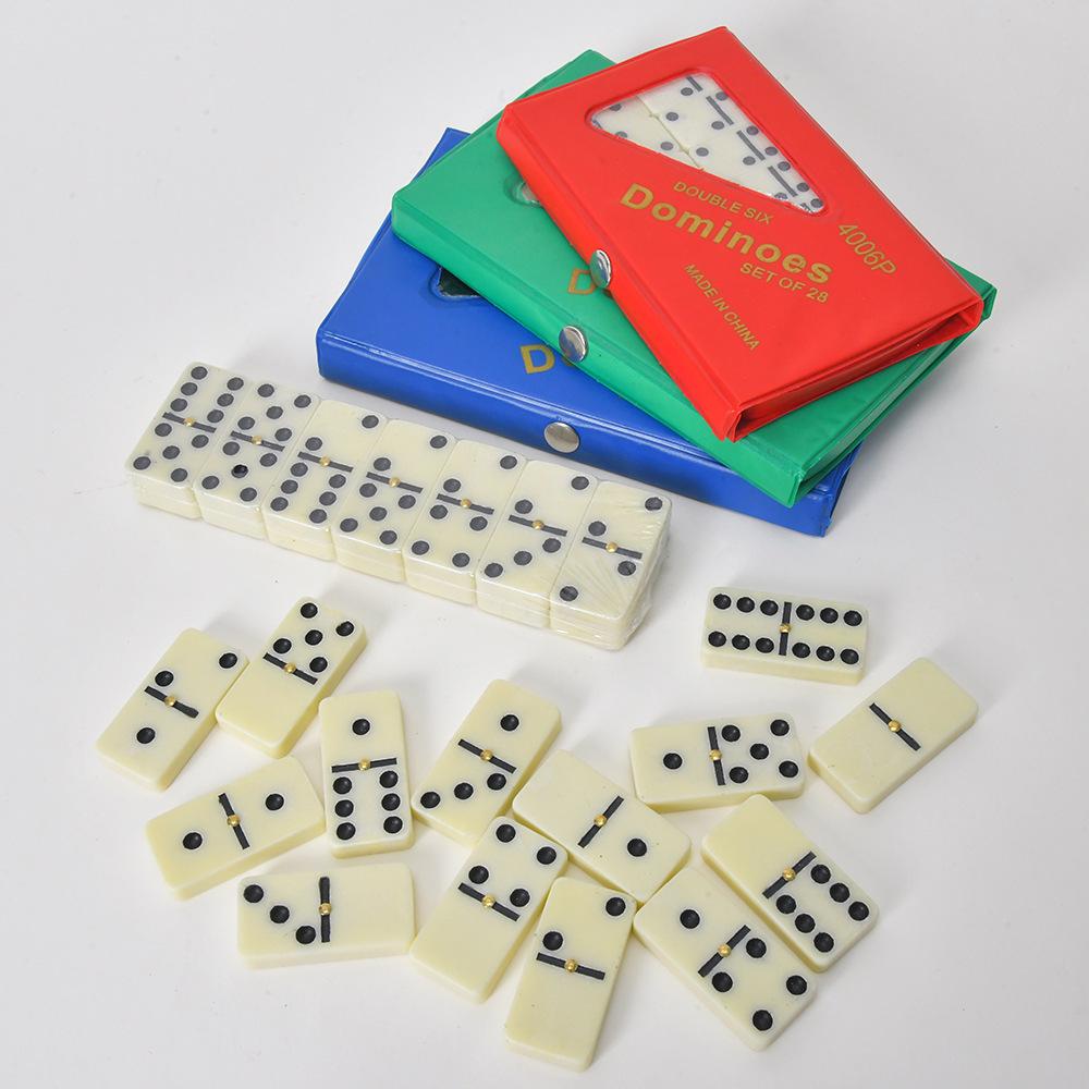 Four-Color Boxed Dominoes Double Sixes PVC Box Yellow Tooth Bone Cards Gaming Set