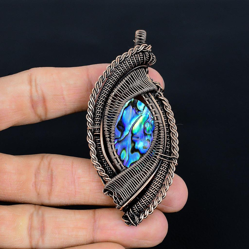Abalone Shell 999 Copper Wire Wrapped Pendant, Handmade Gemstone Pendant Jewelry, Gifts For Wife Brand New Pendant