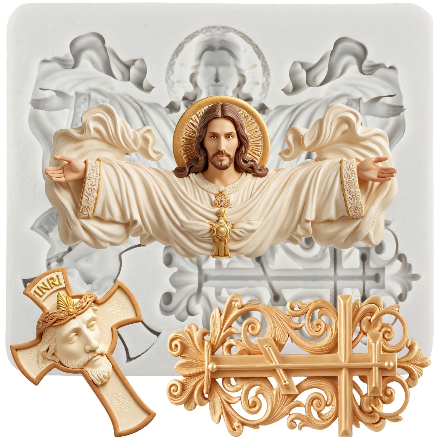 

Иисус Силиконовая форма Иисус Формы для мастики Инструменты для украшения торта Топпер для кекса Конфета Смола Глина Шоколад Паста из жевательной резинки Форма серый