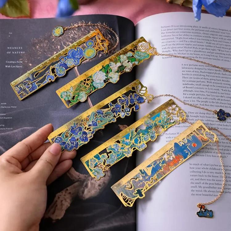 1 Piece Retro Classic European Book Mark Vintage Oil Painting Series Metal Hollow Student Bookmark Creative Design Teacher Gift