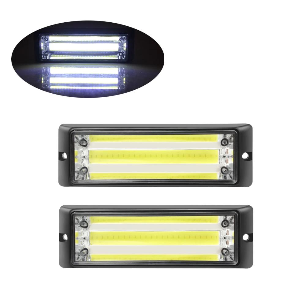 2PCS COB LED Warning Light Emergency Front Grille Flashing Strobe Amber 12v 24v for Car Trailer Pickup Strobe Light Bar