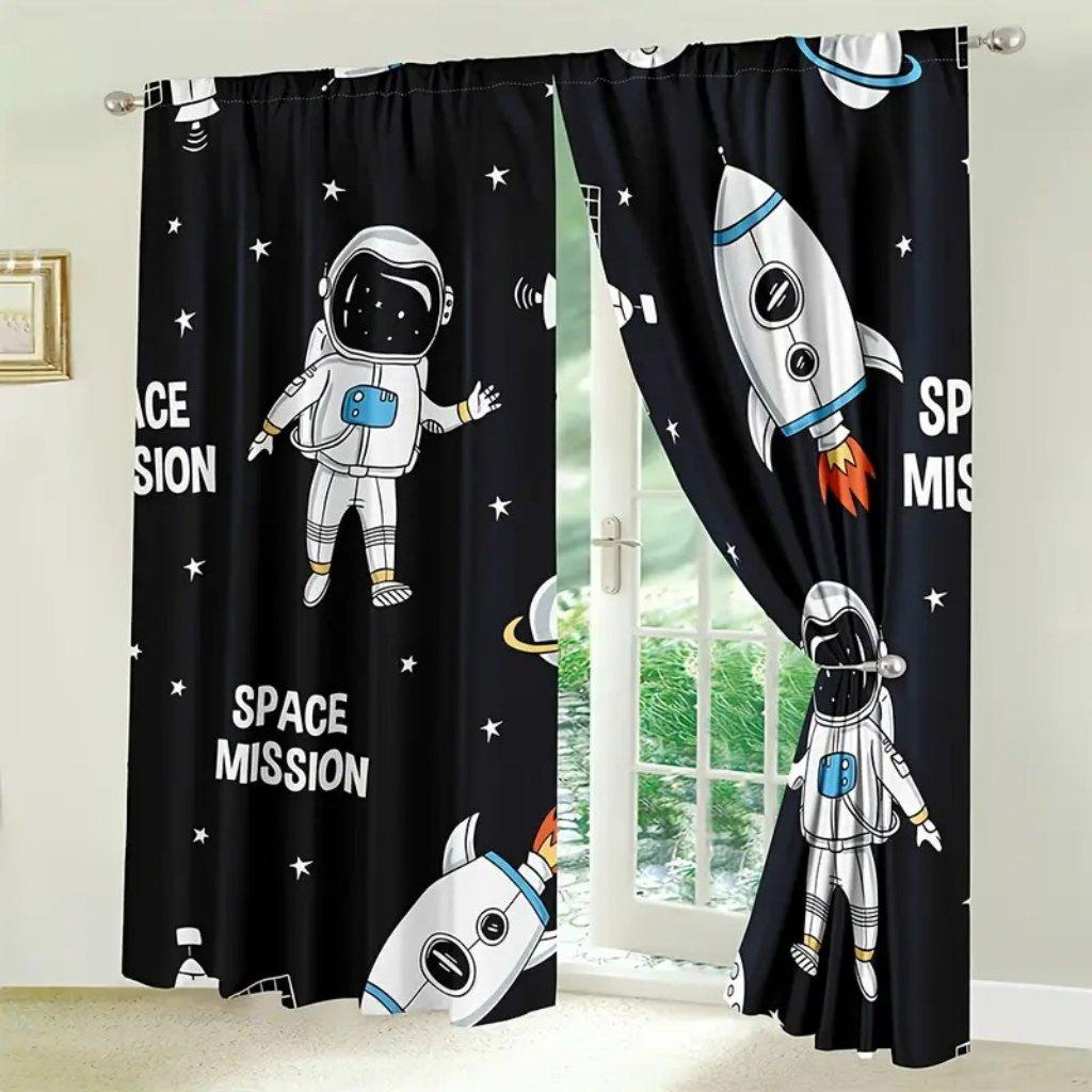

Cartoon Out Space Curtains for Kids: Modern, Machine Washable, Space Themed, Rod Pocket, Suitable for Bedroom Or Living Room 50W160H(CM)x2Panel&Grommet Top