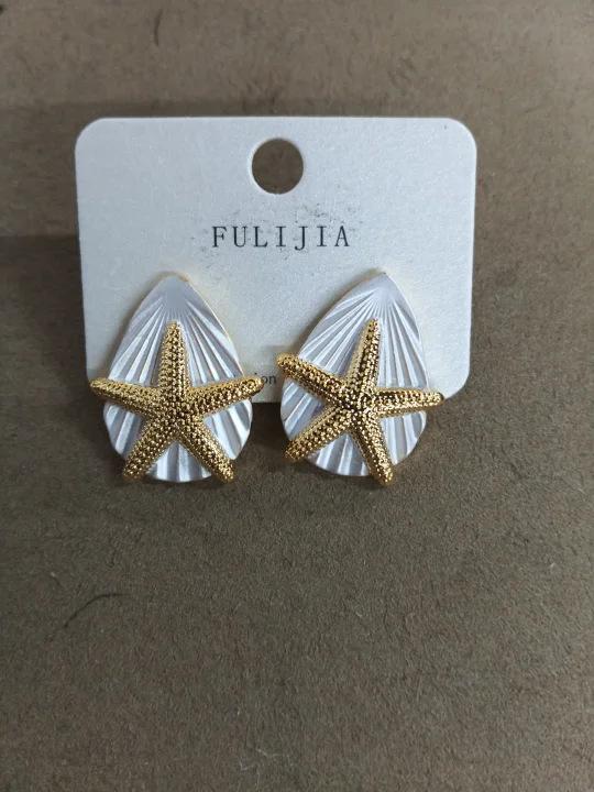 Silver Needle Starfish Dripping Oil Water Drop Shell Earrings Holiday Style Fashion Versatile Earrings Light Luxury Premium Earrings