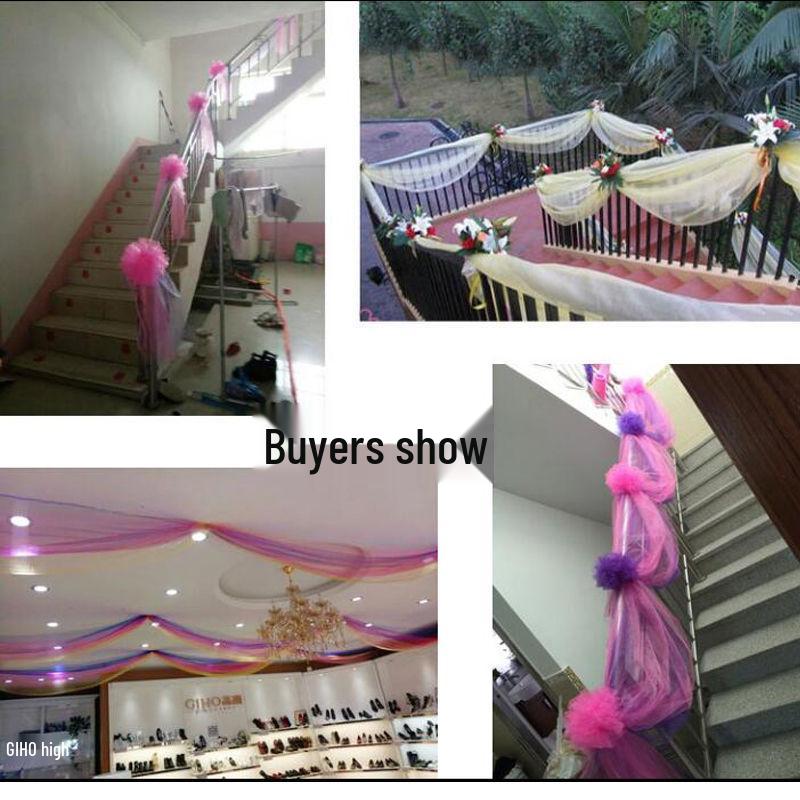 Wedding Stair Railing Gauze Drapes and Floral Decorations Set