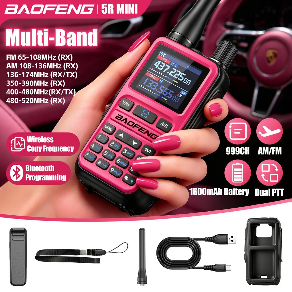 Baofeng 5Rmini Walkie-Talkie Bluetooth Programming Aviation Receiver Dual PTT Transmitter Key Outdoor Travel Baofeng Handheld RA