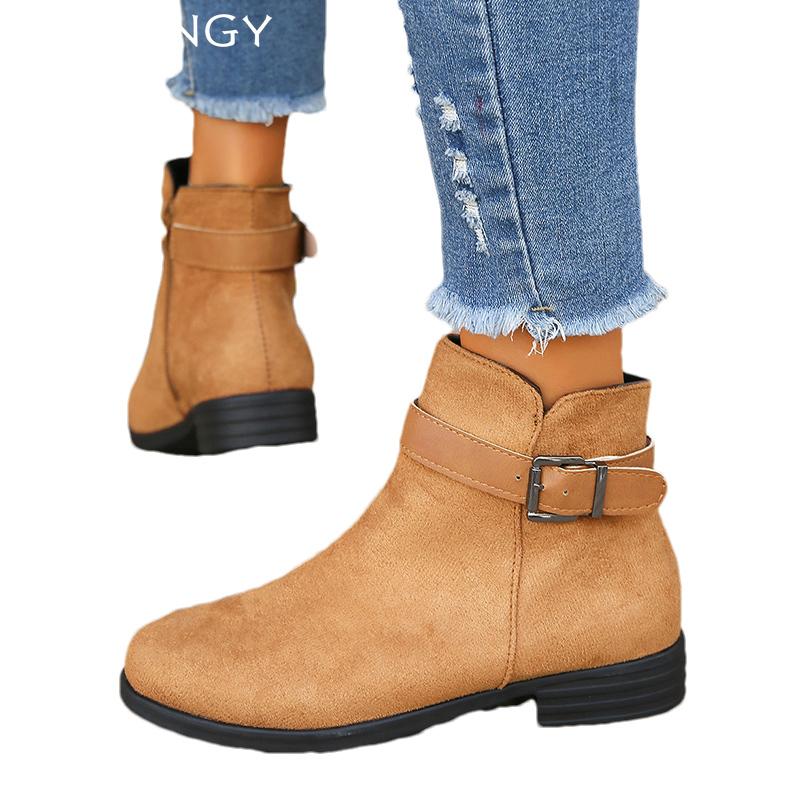 Balerini de iarnă pentru femei, cizme de zăpadă până la gleznă, piele întoarsă, designer, pantofi retro, cizme Chelsea clasice noi, trend 2024, iarnă, goth, botine pentru femei