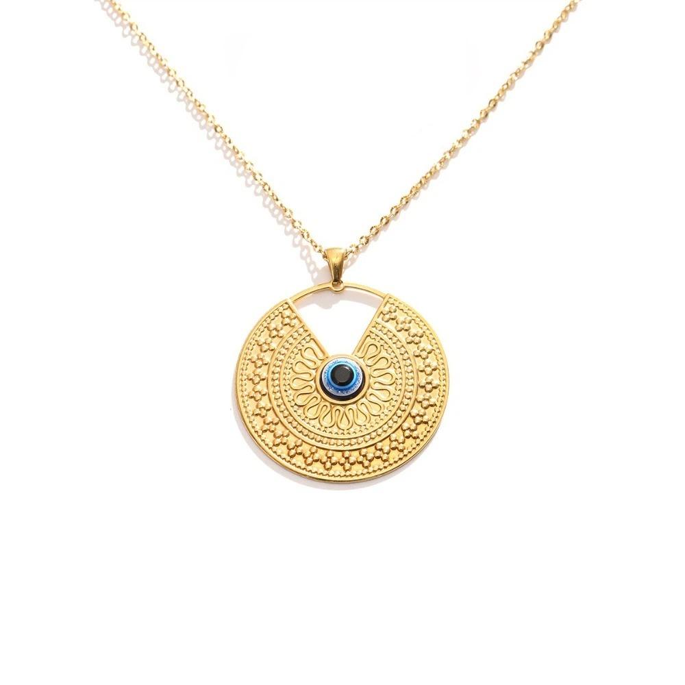 Minimalist Blue Eye Pendant Necklace Stainless Steel Geometric Jewelry  Party