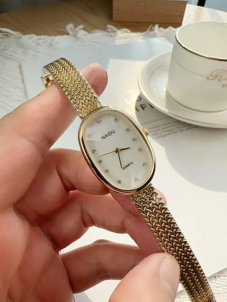 New Brand Quartz Watch for Women Luxury Gift Oval Dial Rhinestone Watch Adjustable Stainless Steel Strap Wristwatches Wholesale
