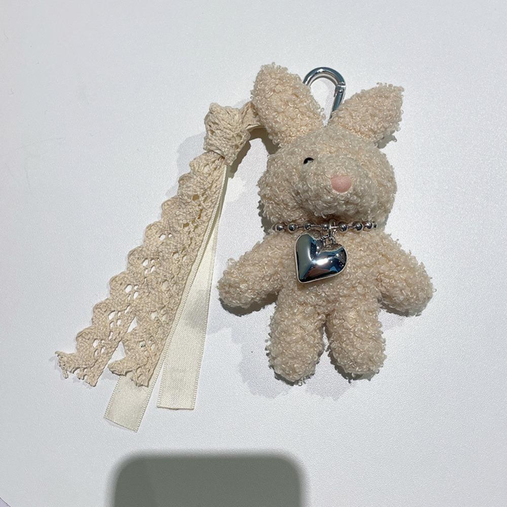 Silver Heart Plush Bag Pendant Bow Ribbon Rabbit Plush Doll Rabbit Doll Charm Bag Decoration