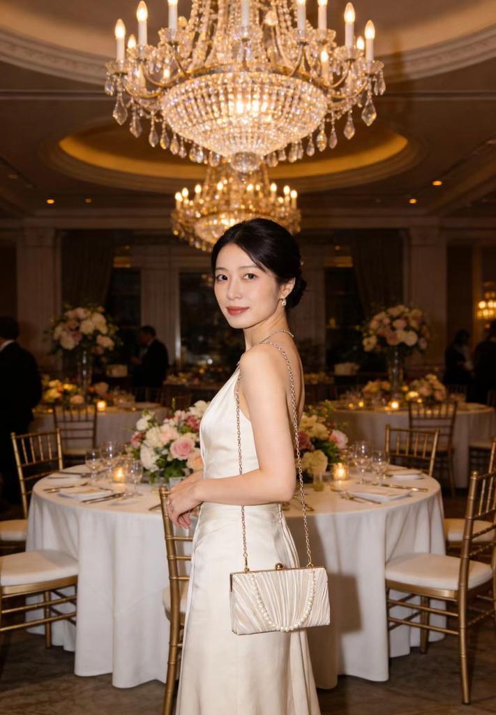 SUNSPOT 3-Way Party Bag, Clutch Bag, Wedding Handbag, Formal Evening Bag for Women with Pearl Chain (Champagne Gold)