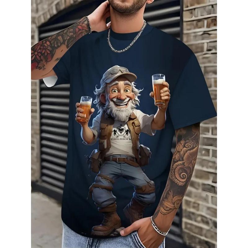 

Men s retro beer grandpa 3D printed T-shirt casual loose short sleeved pattern T-shirt outdoor sportswear XS