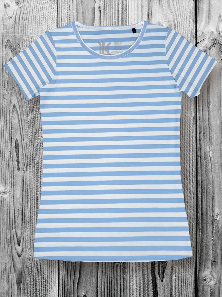 Striped T-shirt Women Striped White and blue Cotton Y2k 4XL