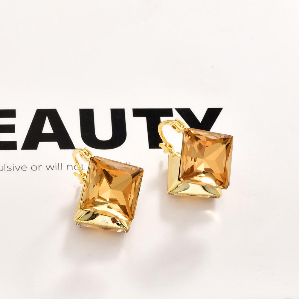 Stylish retro double-sided champagne square glass ear buckle high-end geometric niche design versatile earrings earrings