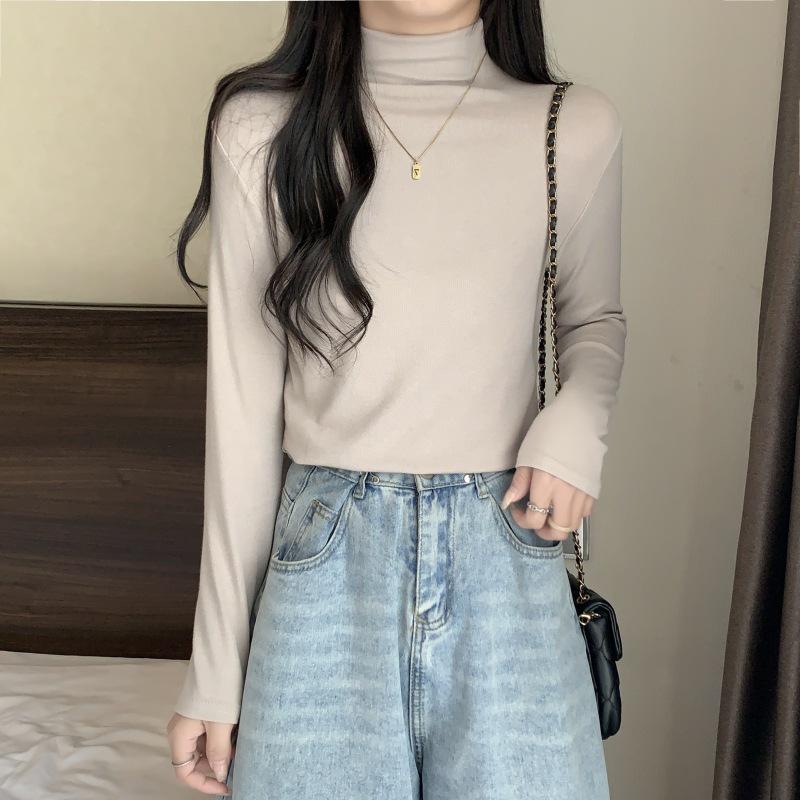 2025 Women's Thermal Fleece Velvet Long Sleeve T-Shirt, Half-High Collar Brushed Base Layer for Autumn/Winter