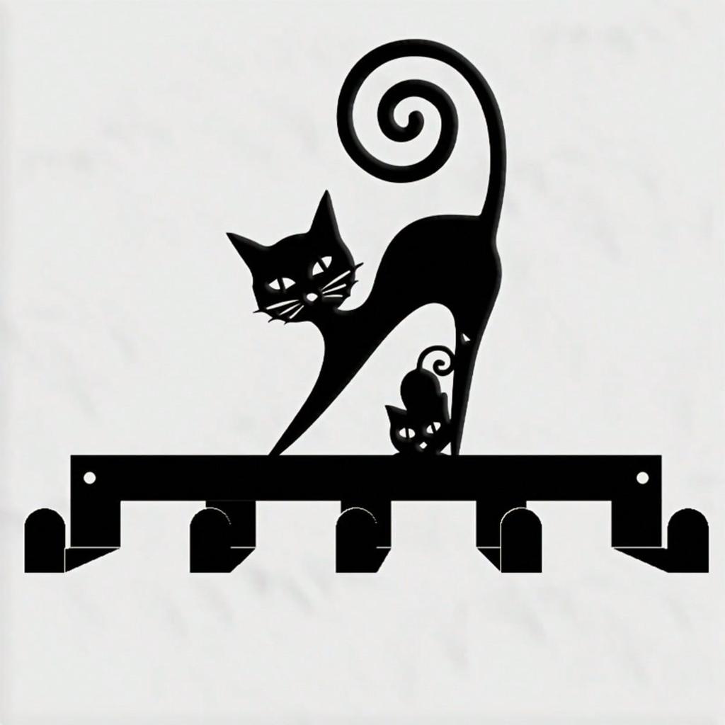 Modern Black Cat Key Holder Wall Mounted Metal Hanger with 5 Hooks Gift for Cat Lovers
