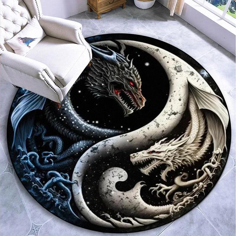 Large Round Carpet Rug Living Room Bedroom Decoration Anti Slip Tree of Life Mat Dragon Lion Tiger Yin Yang Tai Chi Carpet Rugs