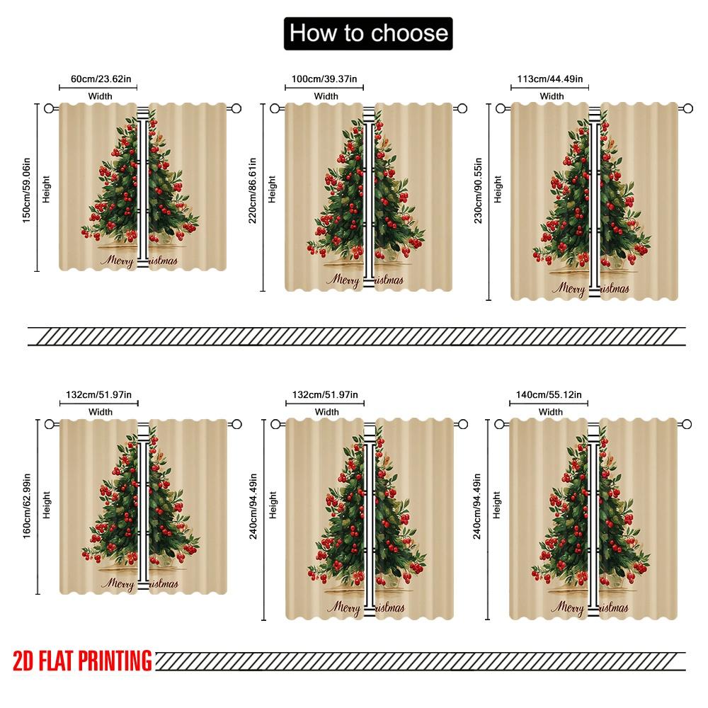 2pcs,2D Plane Printing Curtains&Window Treatment Charming Vintage Christmas Tree Versatile Fabric (without Rod) Art Deco Festive
