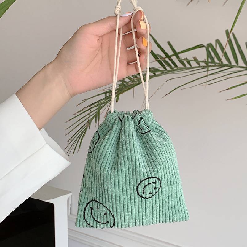 

Вельветовая косметичка с улыбающимся лицом, сумка-органайзер для мелочей, сумка-хобо, подарок Green Smile