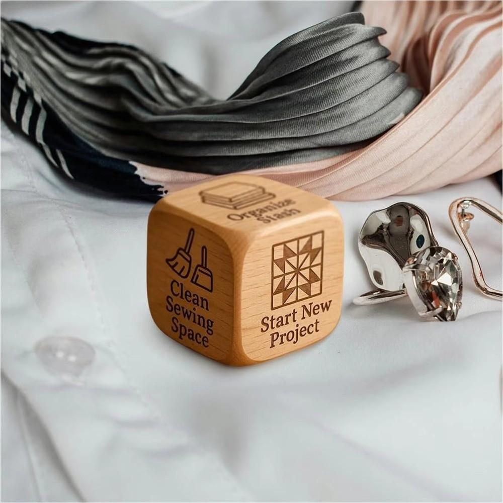 Knitting Sewing Art Craft Accessory Quilter's Dice With 6 Engraved Sewing Tasks Wooden Quilting Decision Dice