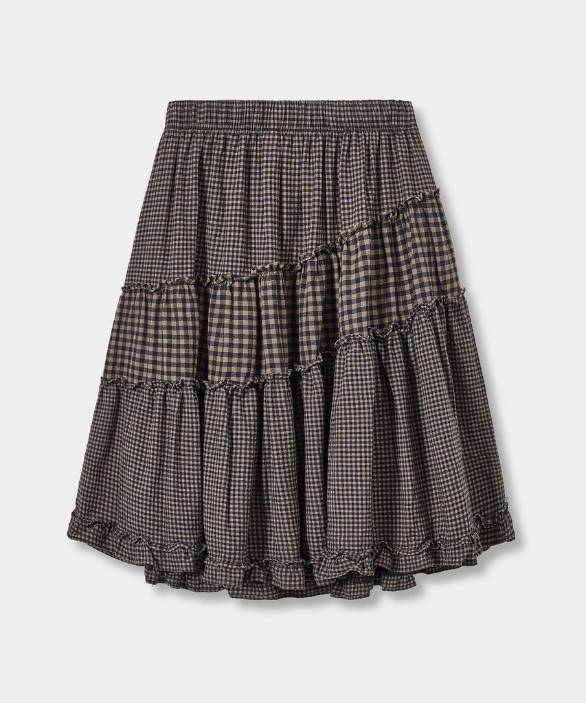 Yujen Vintage Frill Check Skirt_Black
