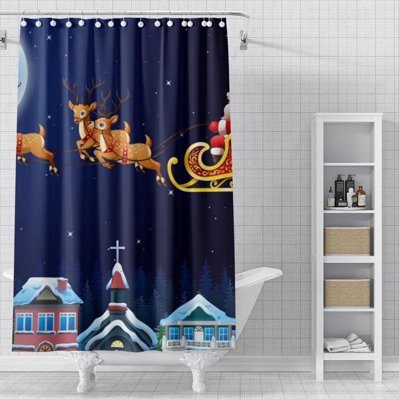 Home Shower Curtains For Bathroom Waterproof Curtain Fabric Modern Nordic Style Living Room Winter Decoration Merry Christmas