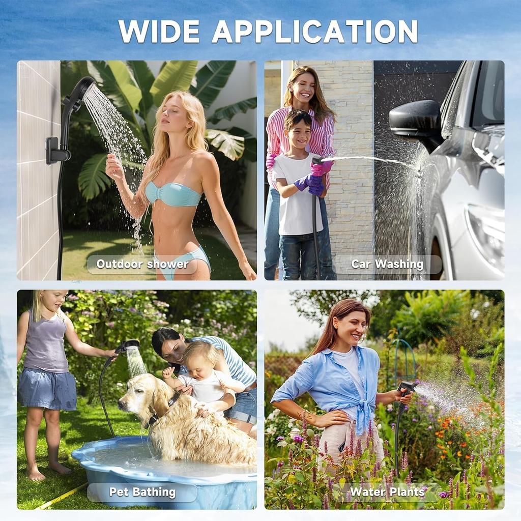 Portable Shower for Camping, Rechargeable Camping Shower Pump with LED Display for Outdoor Shower, Pet Bath, Car Washing