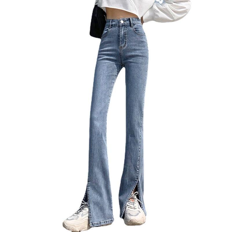 Pantalon En Denim à Jambe Large Slim Jeans Femme Polyvalent