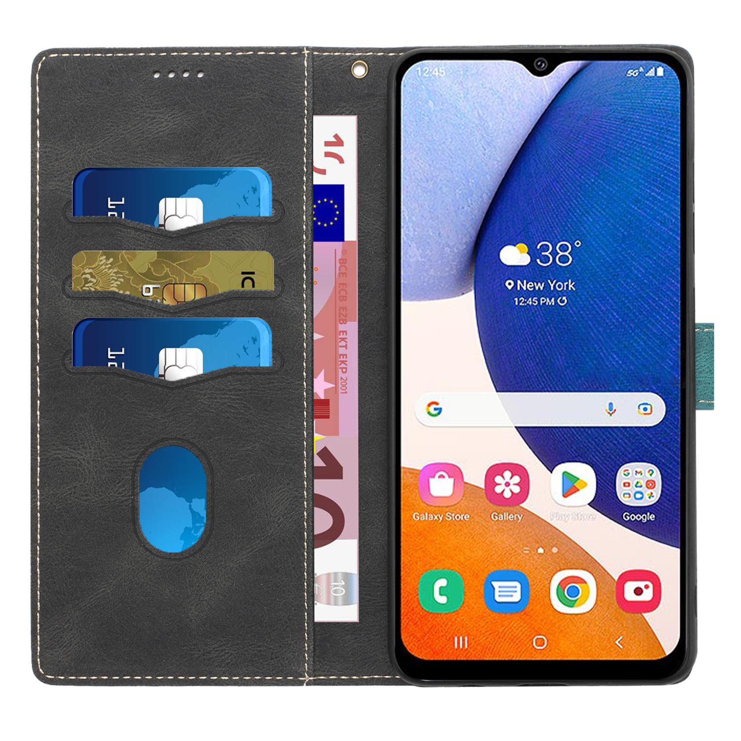 

For Samsung Galaxy A35 5G Leather Case Grid Splicing Stand Wallet Phone Cover Black