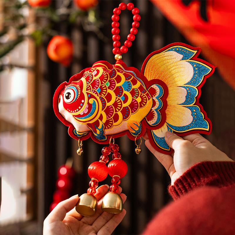 Hot 2026 New Year Door Hanging "Fu" Character Zodiac Pendant Money Bag Fish Ornament Festive Decoration For Chinese New Year