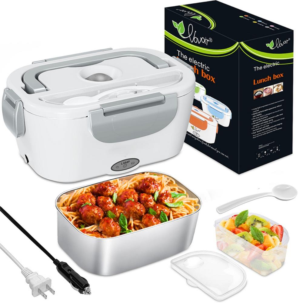 Boîte à lunch électrique chauffante 3-en-1 - Chauffage rapide 12V24V110V Contenant alimentaire portable pour adultes Conducteurs de camion Employés de bureau gris foncé