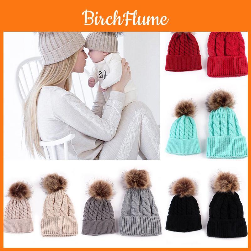 Cozy Soft And Warm Winter Mother-child Matching Knitted Hat Set For Mum And Baby Beanie