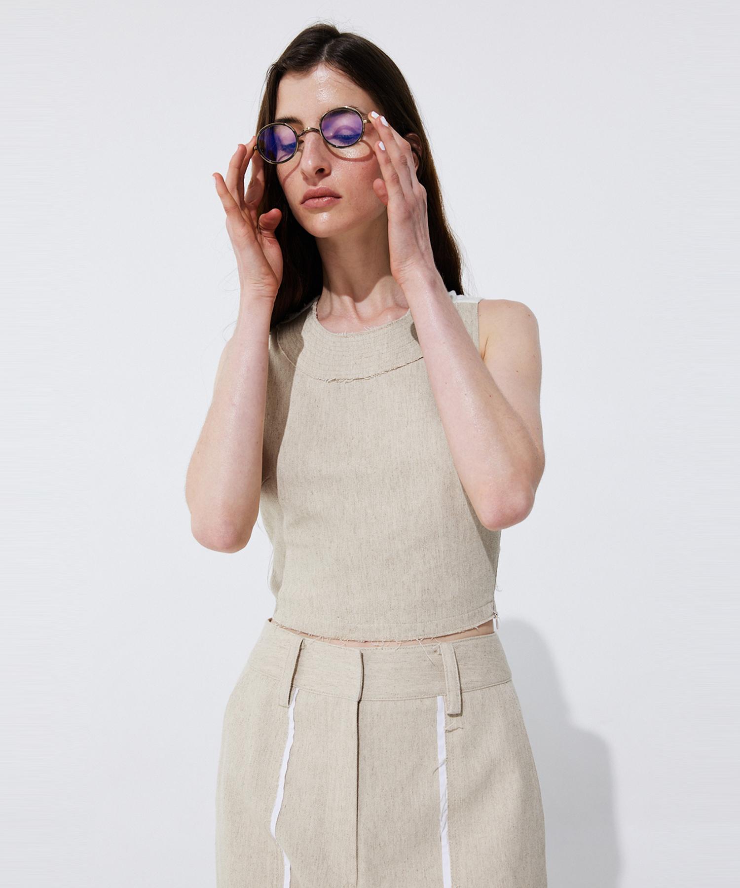 Bundercammer Color-Block Sleeveless Crop Top_Beige S