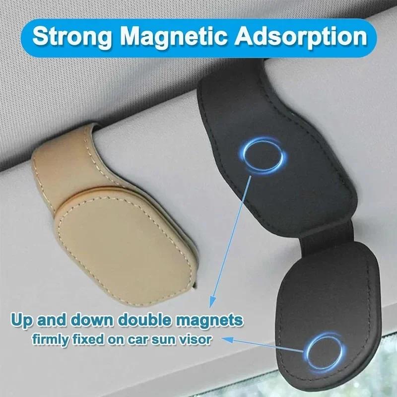 Car Glasses Clip Multifunction Sun Visor Leather Eyeglasses Clip Magnetic Sunglasses Holder Clip Hanger Universal Car Accessorie