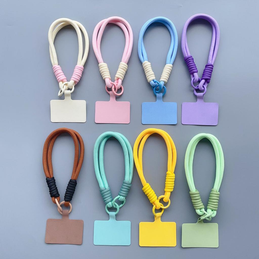 Macaron-Farbe Kurzes Handy-Lanyard Handy-Pad Doppelkopf Anti-Verlust Handgewebt Unisex Handgelenkband Kette Anhänger Lanyard