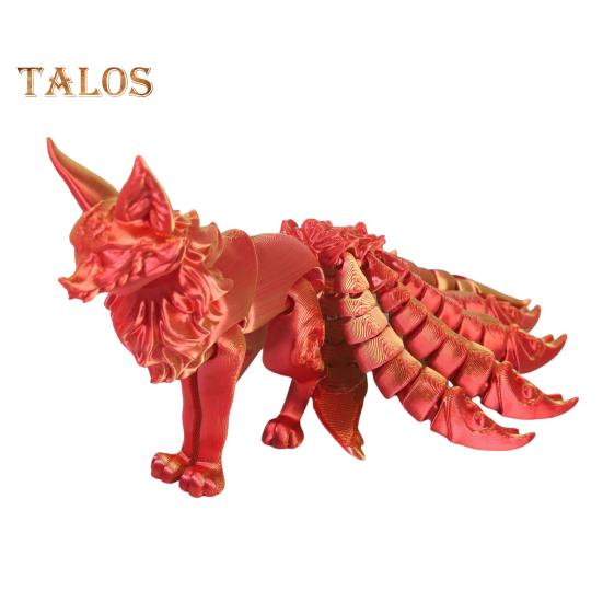 Drukowana w 3D Ozdoba Lis Figurka Lisa Dziewięcioogonowego z Ruchomymi Ogonami i Kończynami Zwierzęca Figurka Akcji Elastyczna Zabawka Fidget do Redukcji Stresu Na Biurko